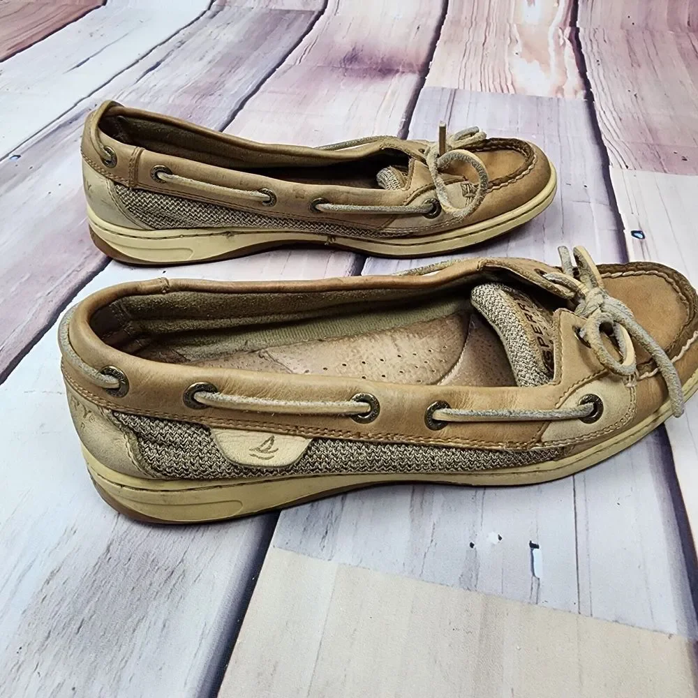 Sperry Top Sider Womens 8M Angelfish Beige‎ Leather Boat Shoes 9102047